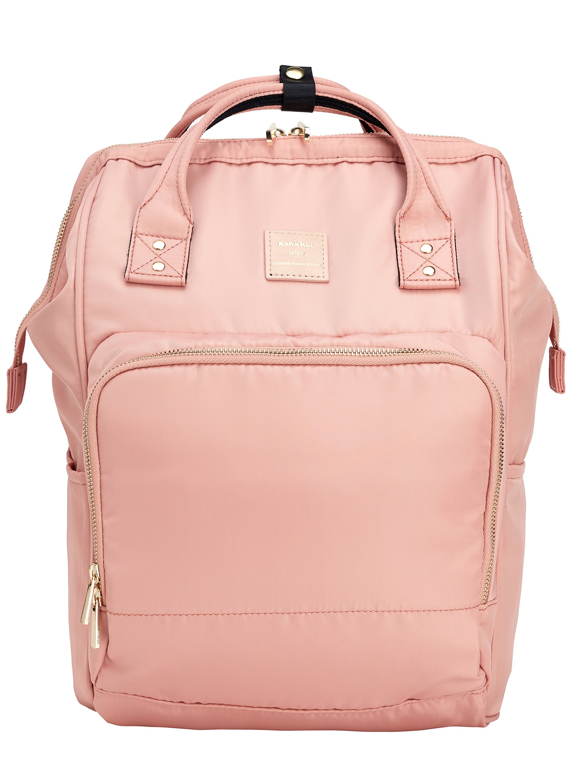 Kah&Kee Shiny Nylon Backpack Diaper Bag with Laptop Compartment Waterproof Work Travel School for Women Man (Nude Pink)