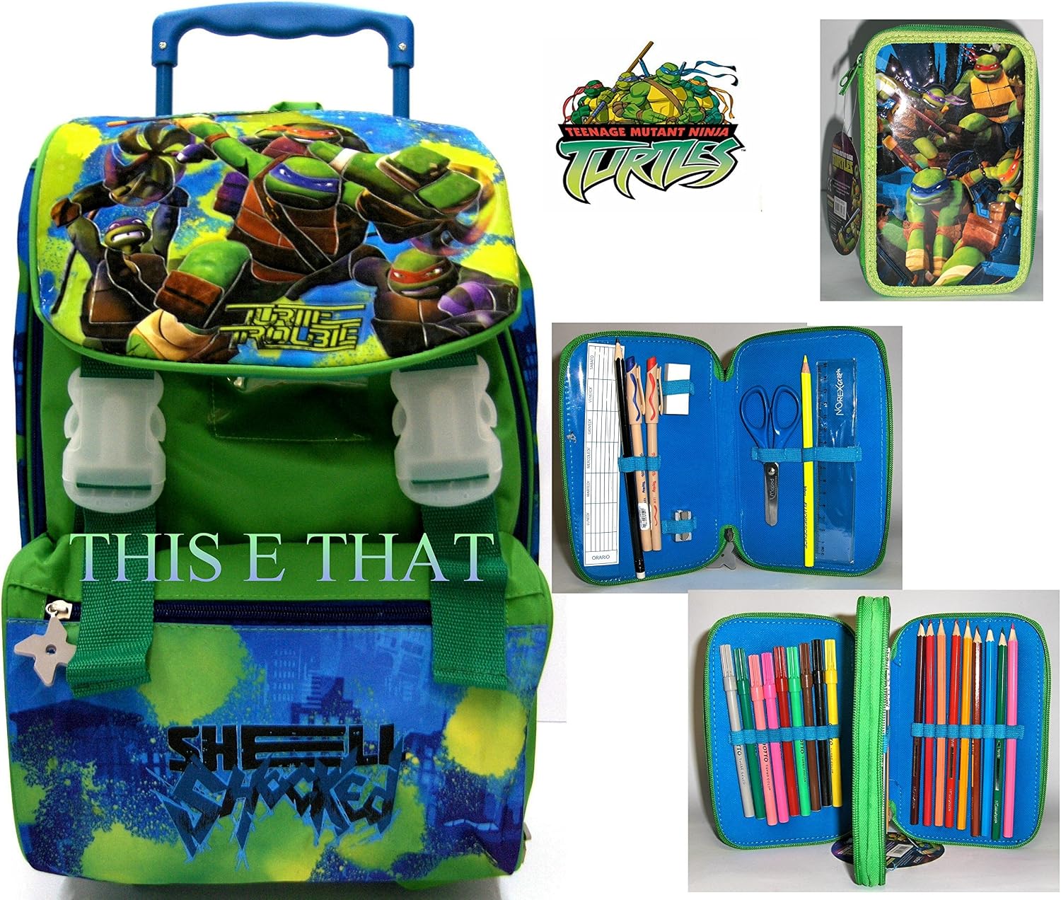 TARTARUGHE NINJA ZAINO TROLLEY ESTENSIBILE NEW SCUOLA TEMPO LIBERO SCHOOL  PACK CON ASTUCCIO 3 SCOMPARTI Materiale scolastico urban-earth.co.uk