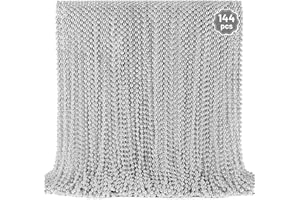 YAXINRUI 144 PCS Silver Bead Necklaces, Silver Mardi Gras Christmas Beads Necklace, Patriotic Necklaces, 33 Inch Beaded Necklace for Mardi Gras Christmas Party, 4th of July and New Year Eve Festive Events