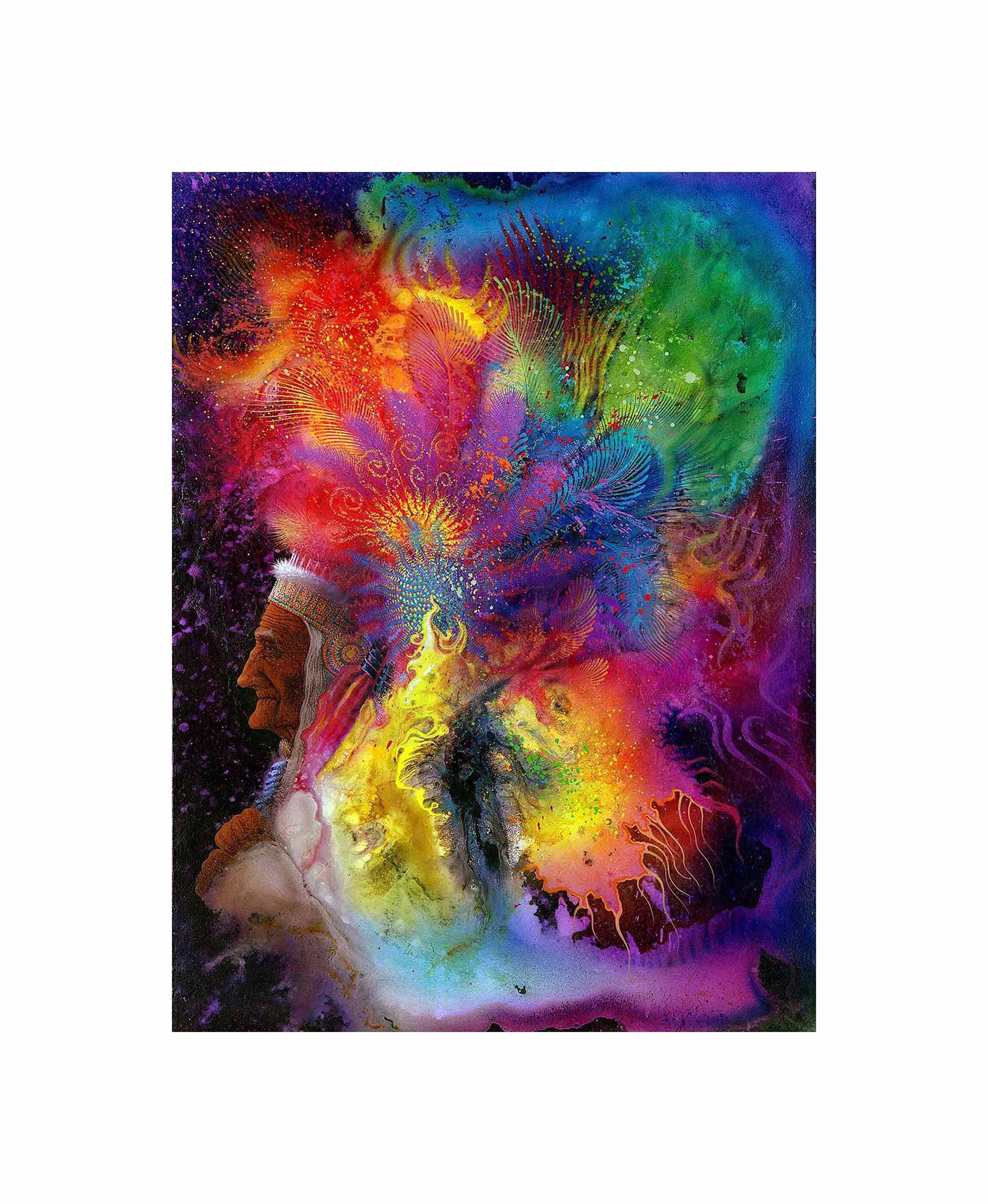 Wee Blue Coo Colorful Indian Headdress Shaman Photo Art Picture Canvas Print