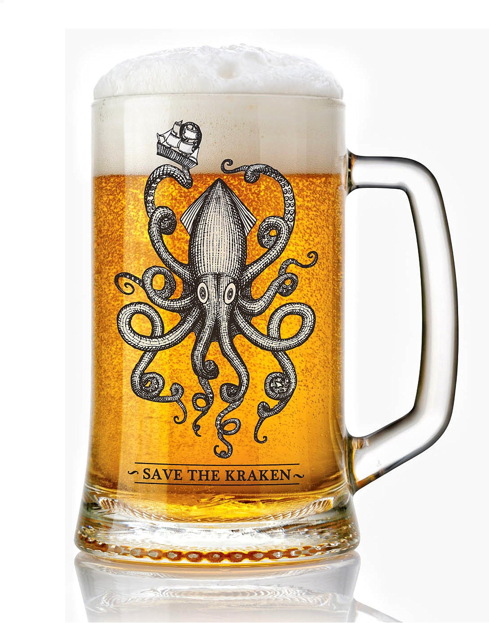 Glass Beer Stein 500 ml. Kraken Design