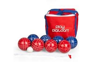 Play Platoon Bocce Ball Set 84mm/90mm/100mm with 8 Premium Bocce Balls, Pallino, Carry Bag & Measuring Rope - Choose Between Classic Resin and Soft Sets