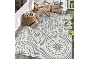 Ileading Reversible Plastic Outdoor Rug Modern Geometric Style Patio Straw Mat Waterproof Deck Carpets Non Shedding Portable Area Rugs for RV Beach Backyard Outside Pool Picnic Camping(6'x9'Grey)