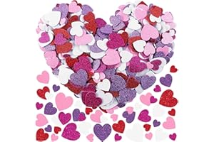 ADXCO 400 Pieces Glitter Foam Stickers Self Adhesive Heart Shaped Craft Stickers for Valentine's Day Crafts Decoration DIY Greeting Cards, Assorted Size, 5 Mixed Colors
