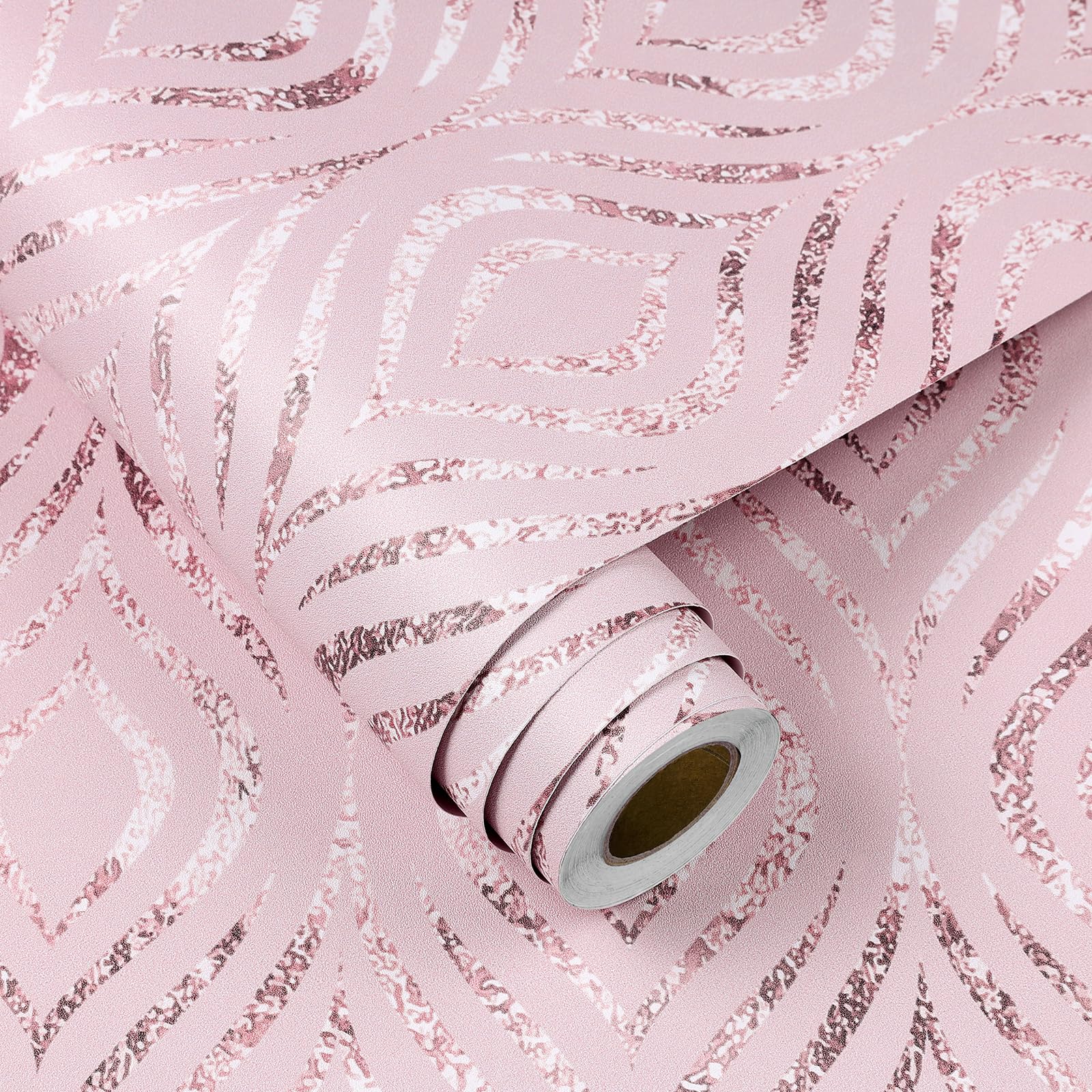 Photo 1 of FunStick Pastel Pink Wallpaper Peel and Stick Modern Diamond Geometric Accent Wall Paper for Bedroom Girls Kids Room Self Adhesive Vinyl Abstract Pink Contact Paper for Cabinets Desk Walls 17.5"x118"