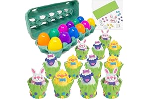 MJM INNOVATIONS Easter Egg Decorations Craft Kit (12) Including 12 Eggs in Tray Crate | Adhesive Foams Makes Sheep Rabbit & Chick | Kids DIY Project Hunt Basket Stuffer Party Favors Classroom Sunday School