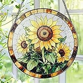 Sunflower Stained Glass Suncatcher, Stained Glass Window Hanging, 8 Inch Sunflower Suncatcher, Sunflower Glass Window Decor, Christmas, Mother's Day, Birthday, Gifts for Mom, Grandma Gift
