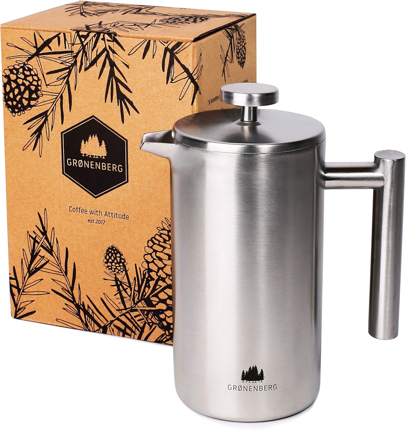 Groenenberg Cafetière French Press Coffee Maker 0,35 Litre 2 Cup Stainless Steel Coffee