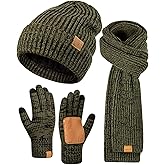 Winter Hat Gloves Scarf Set for Men Women, Mens Beanie Long Scarf Touchscreen Gloves for Cold Weather, 3 in 1 Warm Gift Set