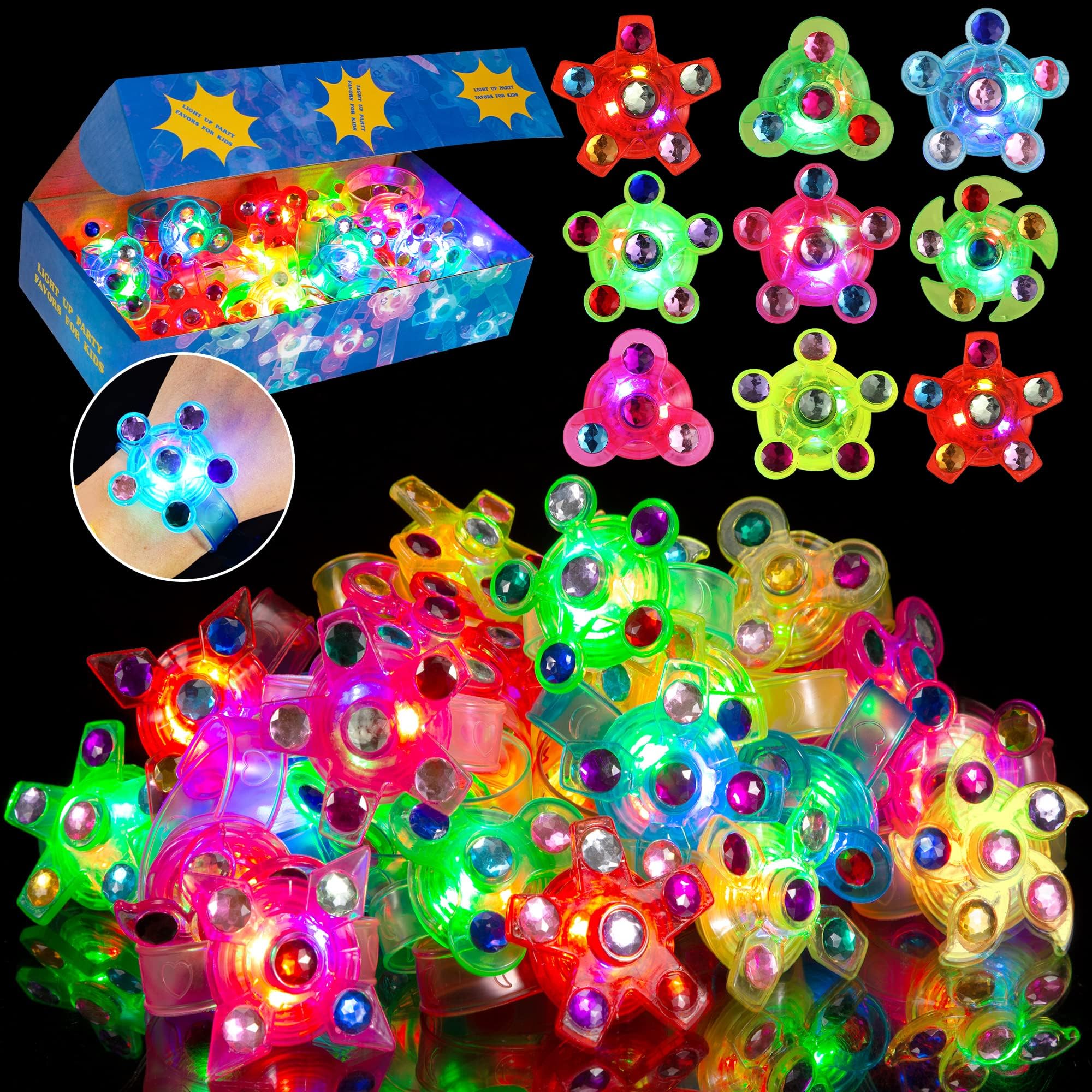 SCIONE 24 Pack LED Light Up Fidget Bracelets Kids Party Favours Classroom Prizes, Glow in the Dark Party Bag Fillers for kids, Glow Sticks Bracelets Birthday Return Gifts for Children