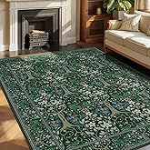 Joydeco Dark Green Area Rugs 8x10, Washable Boho Floral Rug for Bedroom Non Slip, Soft Large Low-Pile Botanical Forest Indoor Floor Throw Carpet for Nursery Dining Living Room Office