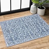 SIILOOM 2x3 Washable Rugs for Entrance, Blue Soft Distressed Floral Area Rug, Non-Slip Low-Pile Doormat for Entryway, Dorm, Bedside, Foyer, Indoor Door Mat