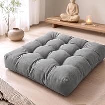 Large Adult Floor Cushion, Square Meditation Cushion, 22 in Grey
