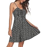 Missufe Spaghetti Strap Floral Mini Dress Women's Casual Ruched Front Drawstring Swing Sundress