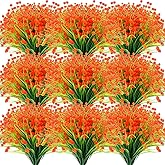 Hoteam 40 Bundles Outdoor Artificial Flowers Plants UV Resistant Outside Fake Flowers Plastic Plants Outdoor Spring Summer Seasons Decoration Shrubs Garden Porch (Orange)