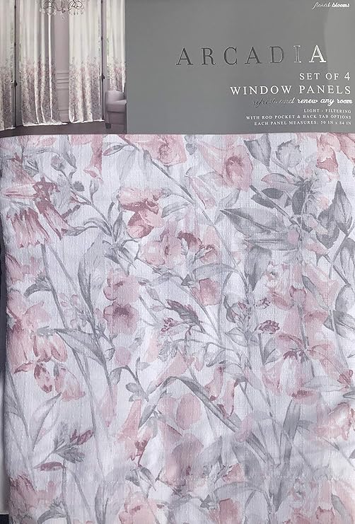 Amazon Com Arcadia Floral 4pc Window Curtains Set Pink Floral