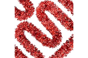 OCTERIC 66 Ft Christmas Tinsel Garland Thick Tinsel Garland Xmas Tree Decorations Metallic Tinsel Twist Garland for Christmas, Birthday, Party Decor Indoor Outdoor Party Supplies(Red)