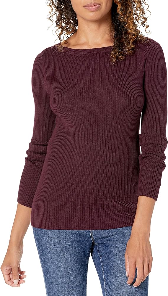 Amazon Essentials Women's Lightweight Ribbed Long Sleeve BoatNeck Slim