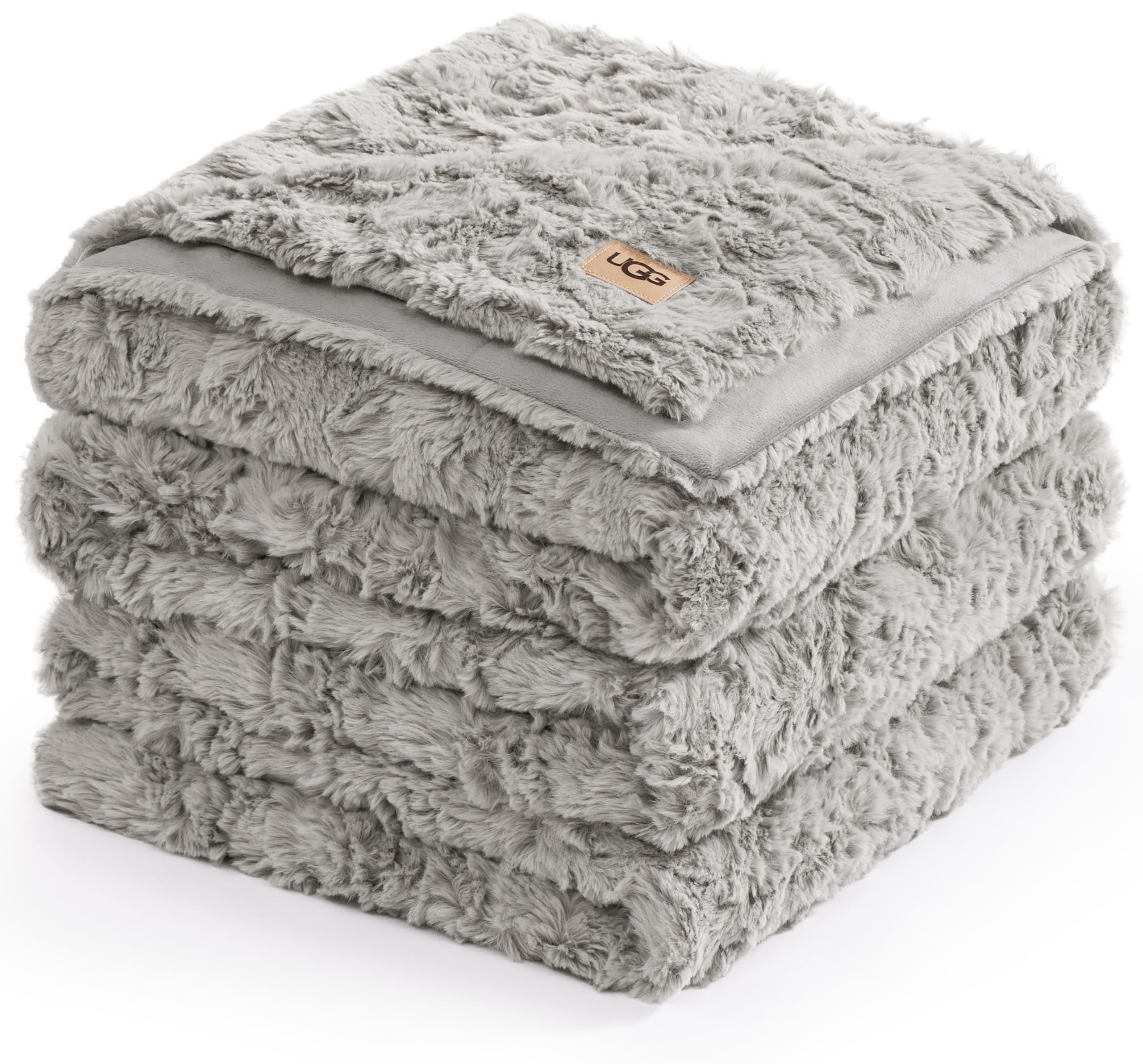 UGG Adalee Faux Fur King Size Blanket, Warm Cozy Blanket, Extra Large Throw for Sofa, Bedding for California King Size Bed, Cute Room Decor, 110" x 90", Seal Grey Image