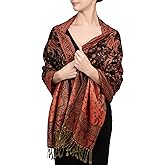 Achillea Reversible Paisley Pashmina Rave Scarf – Exotic Indian Shawls and Wraps for Evening Dresses, Festivals, All Seasons