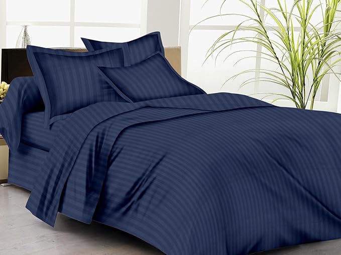 Trance Home Linen Cotton 210 TC Fitted Bedsheet with 2 Pillow Covers, 72 x 78-inch(Navy Blue)