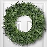 Cedar Wreaths for Front Door Christmas - Wreath 20 Inch Real Touch Holiday Outdoor Wreath for Decorating Artificial Plain Winter Pine Modern Farmhous Wreaths for Indoor NEW-BBYHH-24IN