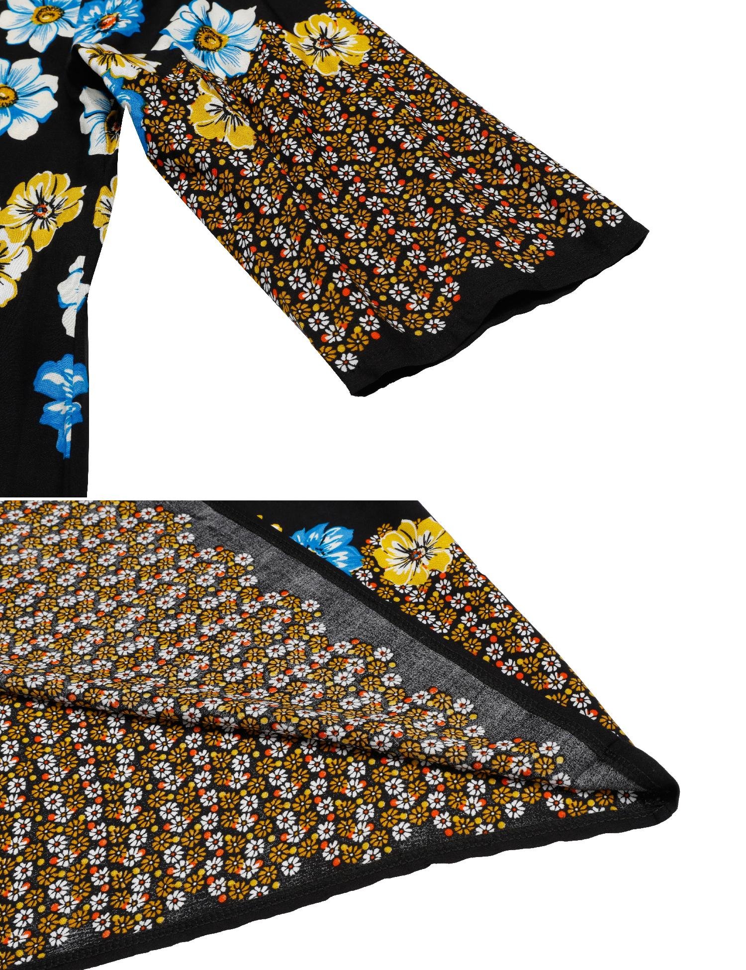 Elesol Women Summer Shift Dress Bohemian Neck Tie Vintage Printed Ethnic Style Pattern2 M