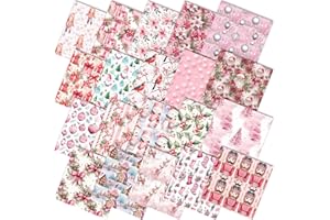 HunnmingRe 20 Pcs 10''x10'' Pink Christmas Quilting Fabric Square Santa Claus Nutcracker Quiltted Fabric Bundle Reindeer Snowman Precuts Printed Patchwork Supplies for Winter Xmas DIY Sewing Craft