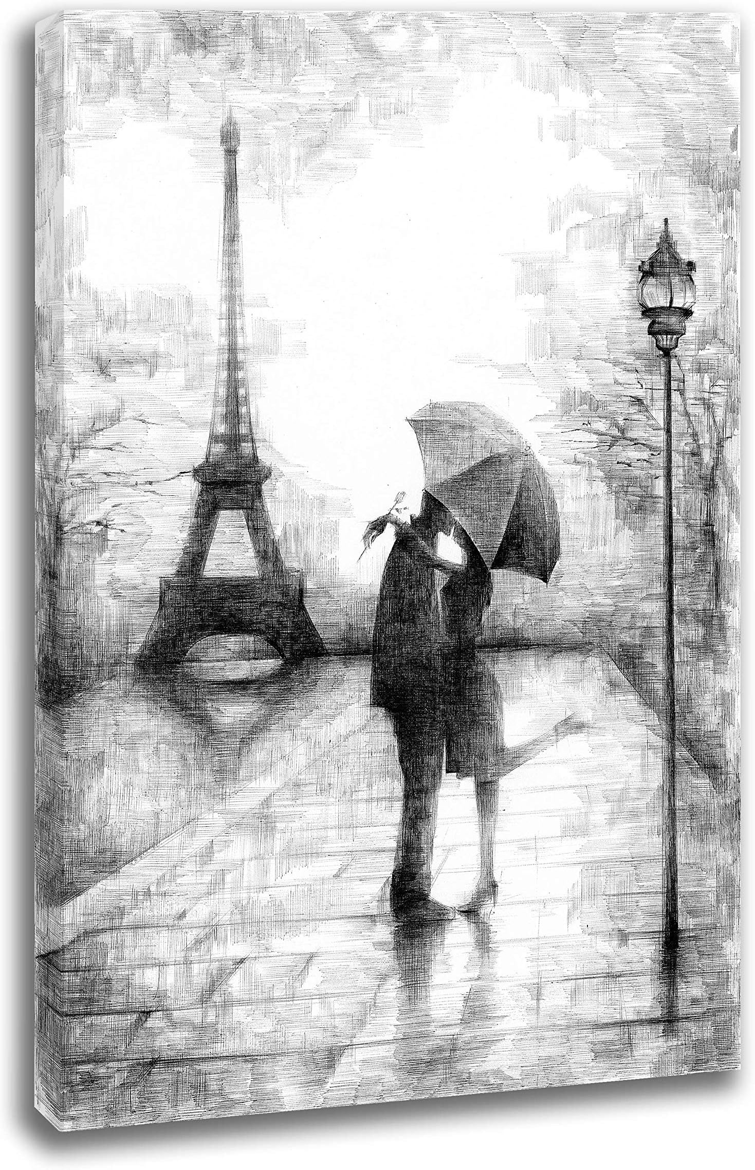 INTALENCE ART Unique Romantic Paris Wall Decor, 24x32in Canvas Wall Art Eiffel Tower Print on Canvas, Modern Home and Office Decoration. Premium Giclee Print Gallery Wrap Black and White Easy to Hang.
