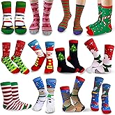Kiddokids 12 Pairs Christmas Socks Bulk for Family, Unisex Soft Cotton Crew Socks, Fun Xmas Holiday Designs, Colorful Winter Gifts & Stocking Stuffers for Men Women Teens