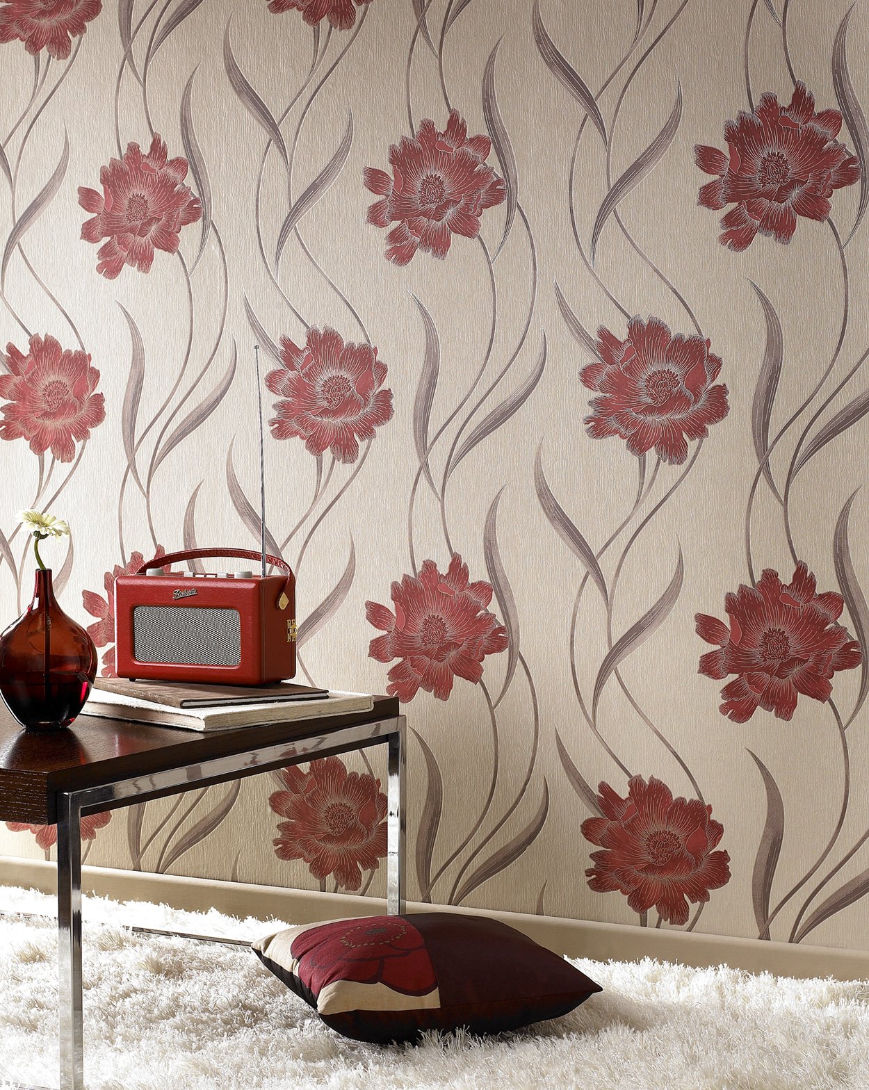 Superfresco Poppy Floral Red/Beige Wallpaper Buy Online in United Arab