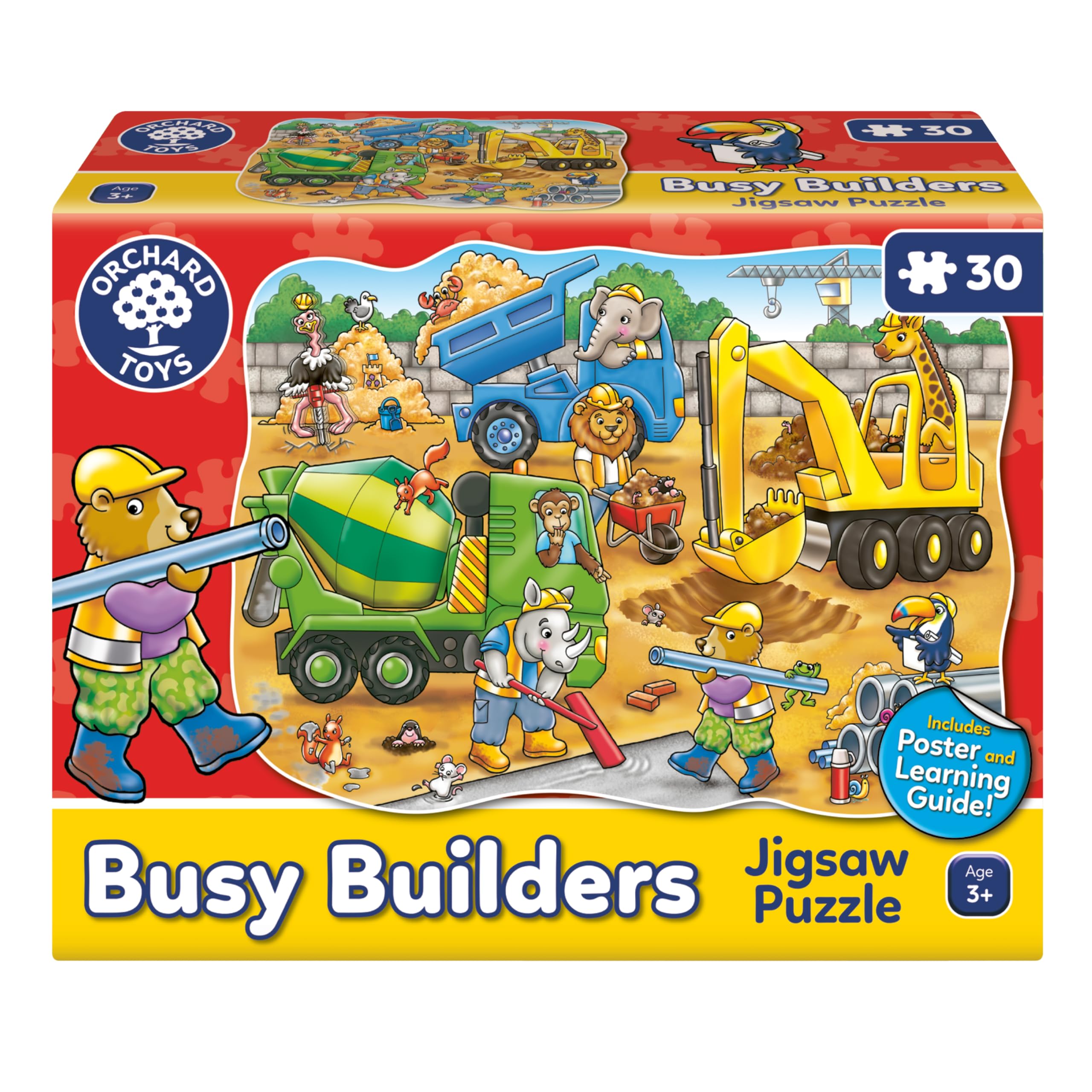 Orchard Toys Busy Builders Jigsaw Puzzle, 30-Piece Shaped Educational Jigsaw Puzzle, For Kids Age 3+, Develops Hand-Eye Coordination