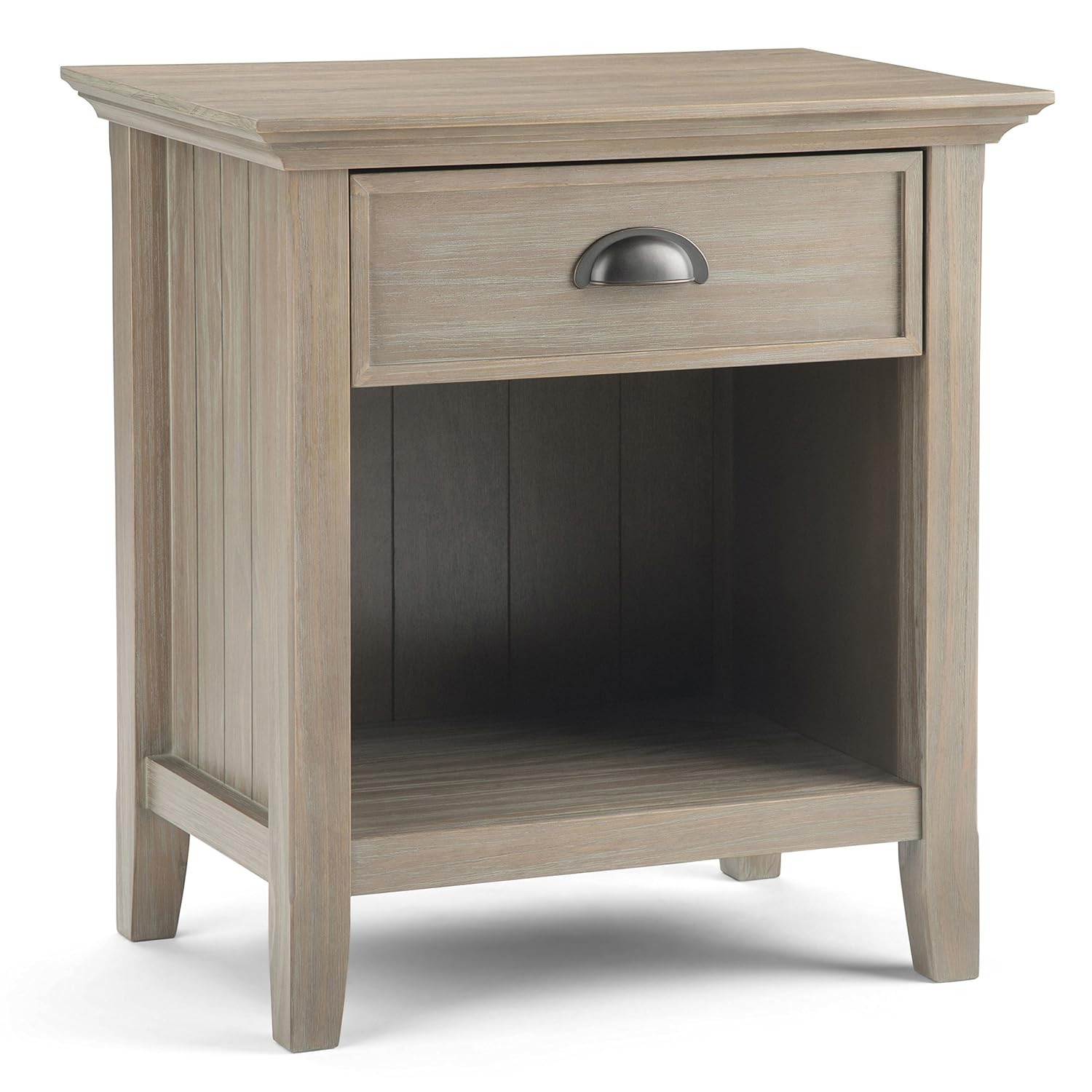 Simpli Home 3AXCACA-02GR Acadian Solid Wood Bedside Table in Distressed Grey