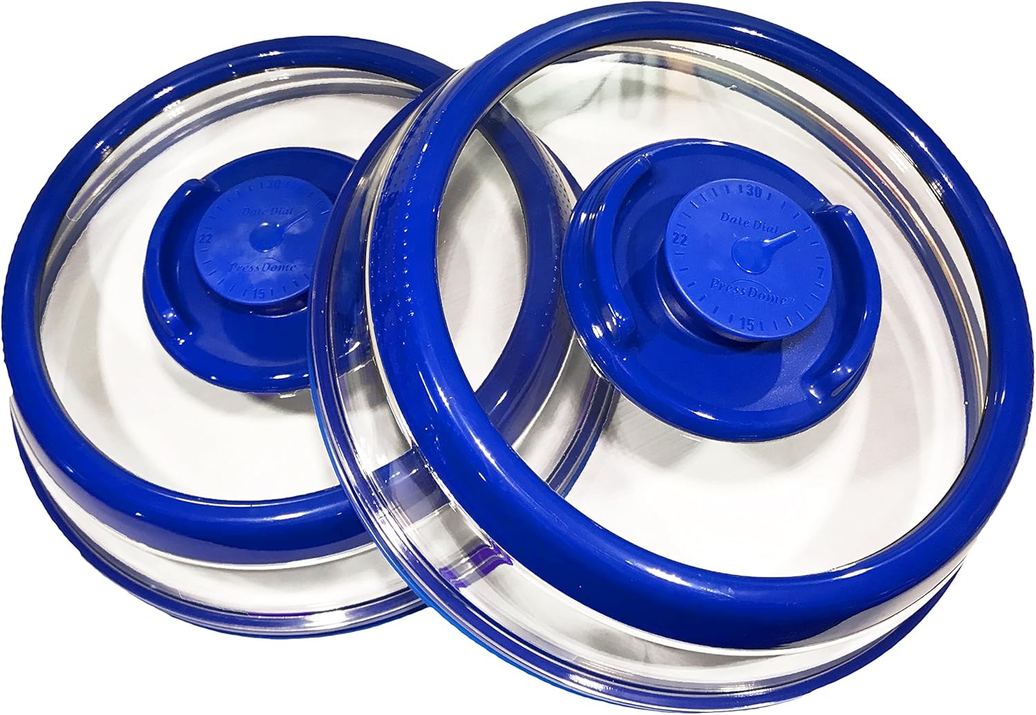 PressDome Universal Vacuum Air-tight Food Sealer Container Plate Platter Lid Cover Topper Dome, 2 Pack (Blue)
