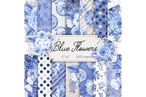 NASZONUS 28 Sheets Scrapbook Paper, 6"X6" Inch Floral Scrapbook Paper 160gsm Cardmaking Craft Paper Pack Decorative Paper for Card Making (Blue Flowers)