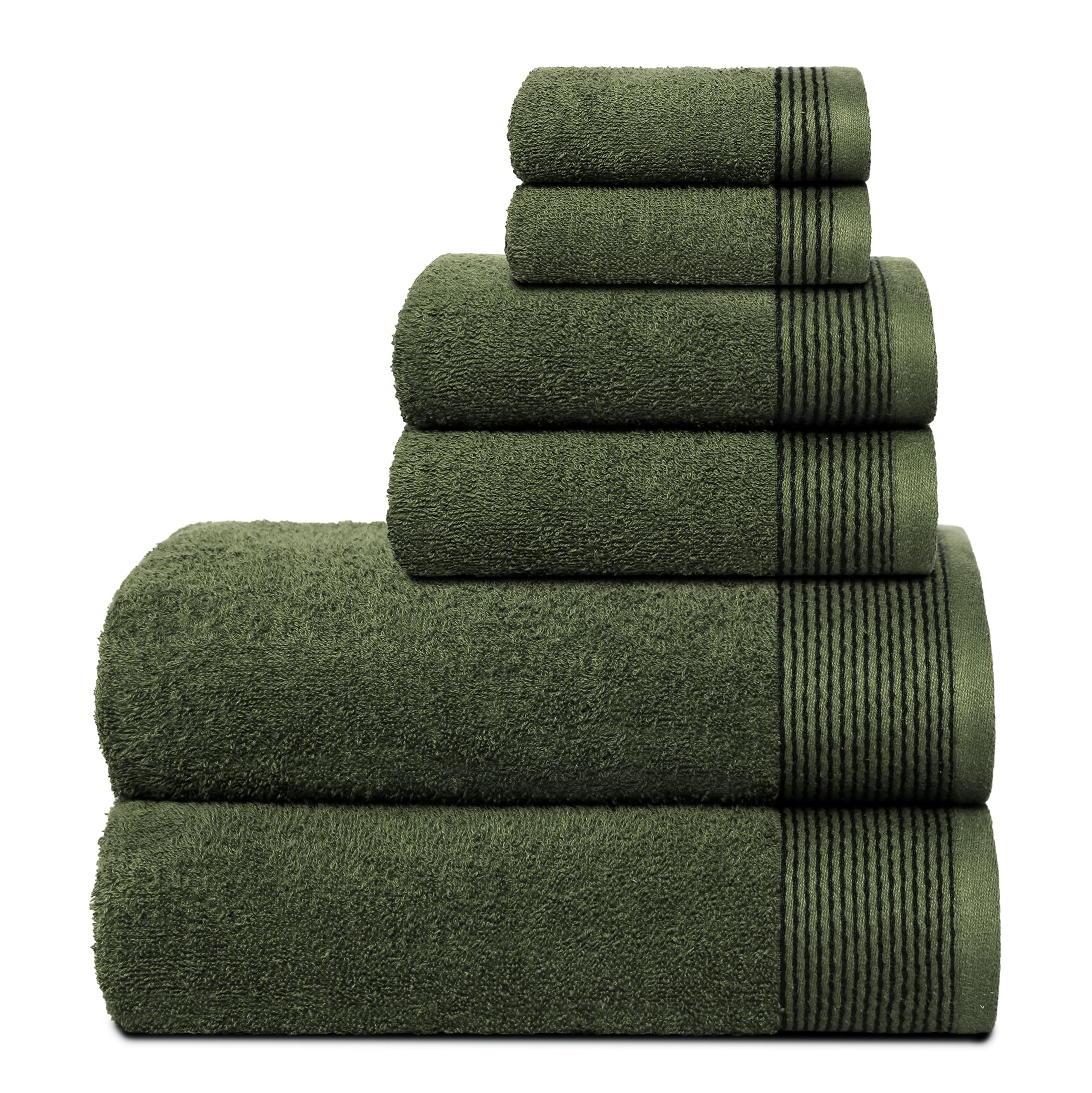 BELIZZI HOME 100% Cotton Ultra Soft 6 Pack Towel Set, Contains 2 Bath Towels 28x55 inchs, 2 Hand Towels 16x24 inchs & 2 Washcloths 12x12 inchs, Compact Lightweight & Highly Absorbant - Olive Green