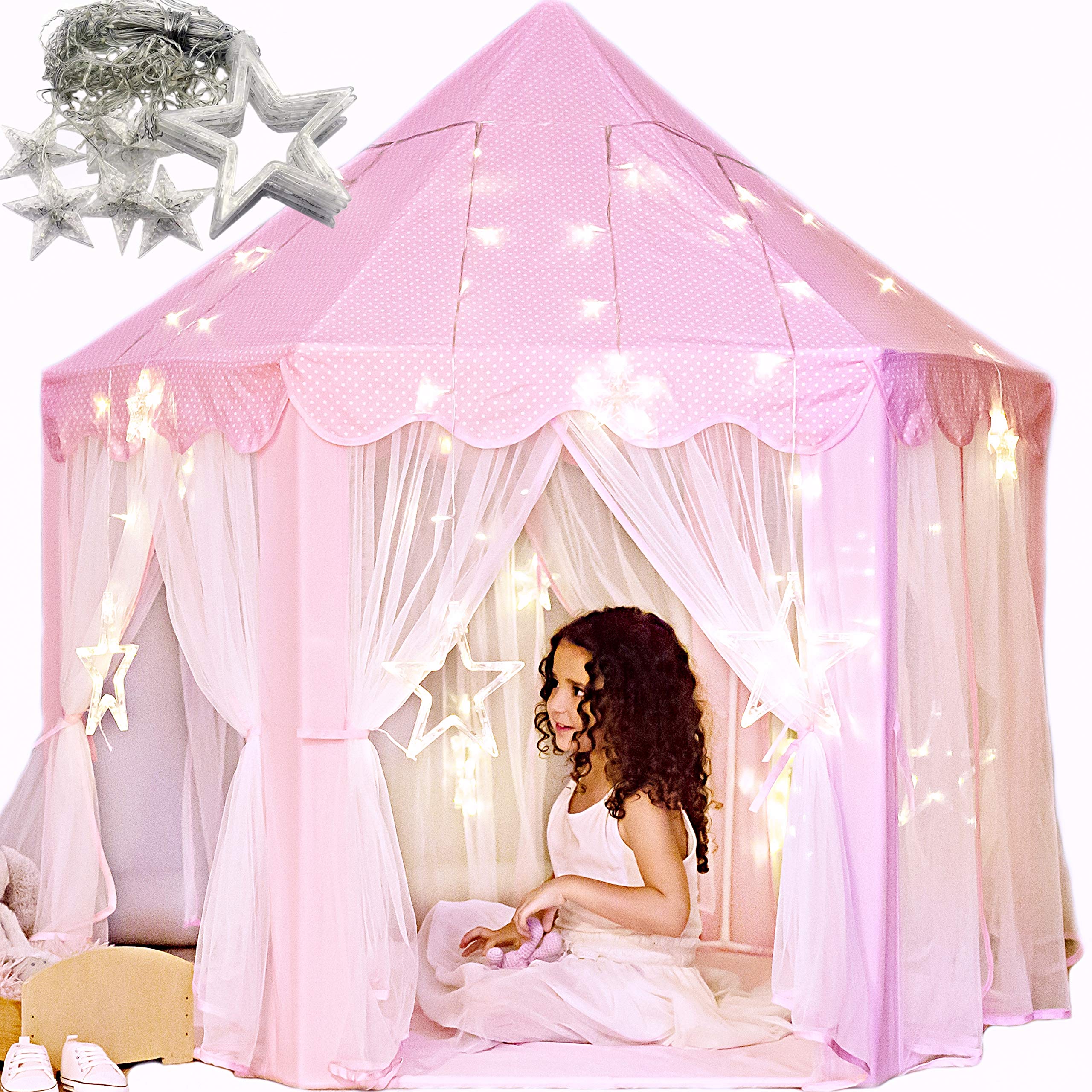 Princess Castle Play Tent with Star Lights - For Girls Age 3-7, Encourages Imaginative Play