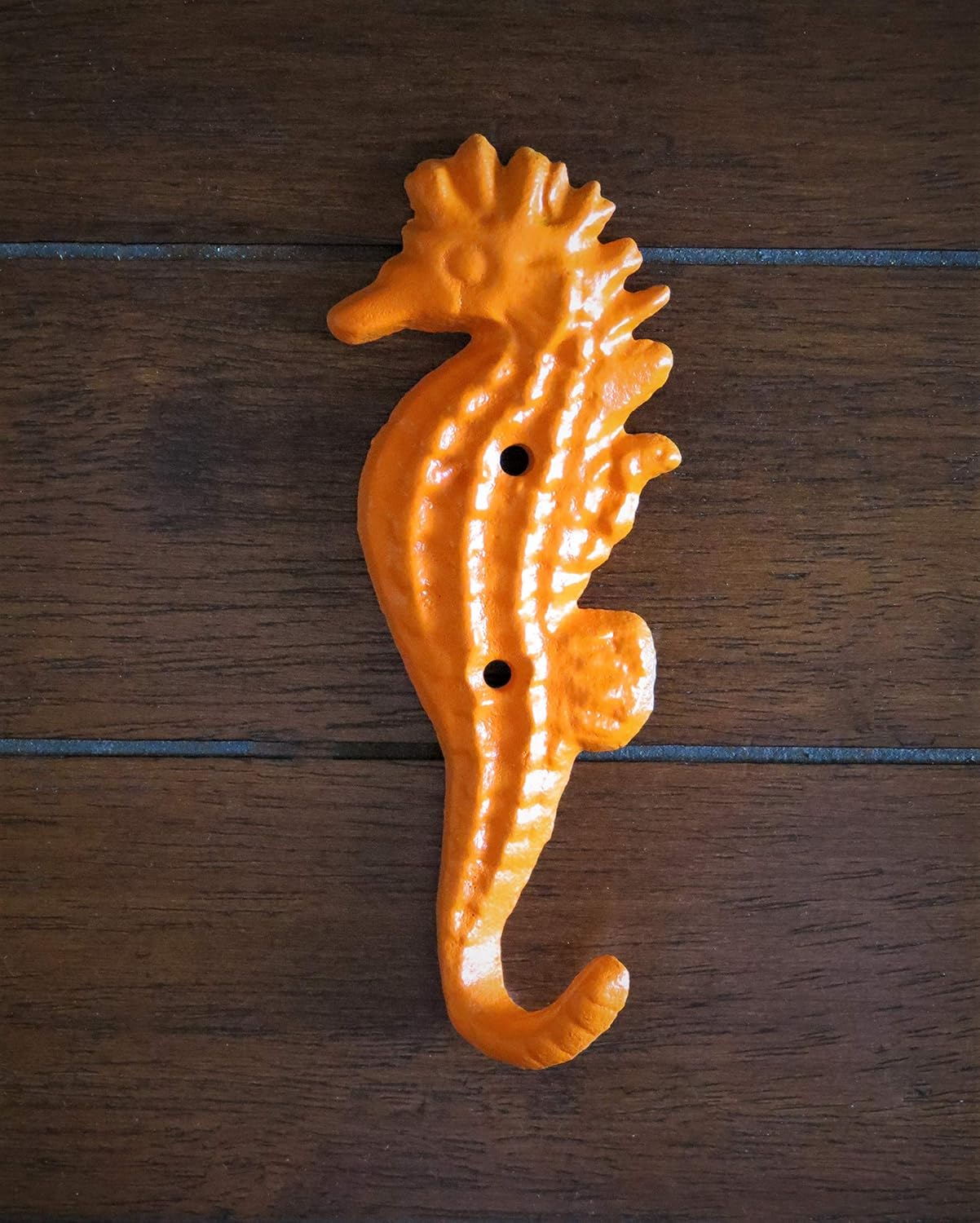 Seahorse Wall Hook,0 Cast Iron Hanger, Bright Orange or