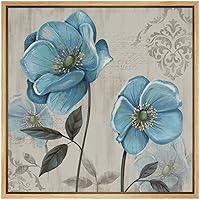 SIGNWIN Framed Canvas Wall Art Russio Blue Magnolias with Biege Background Floral Flower Oil Painting Impressionism Modern Closeup Expressive for Living Room, Bedroom, Office - 16