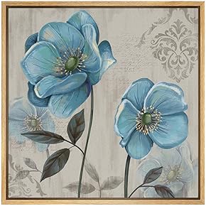 SIGNWIN Framed Canvas Wall Art Russio Blue Magnolias...