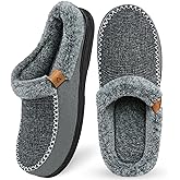 ATHMILE Men's Slippers Slip On Moccasin, Indoor Outdoor Warm Fuzzy Comfy House Shoes, Fluffy Wide Loafer Home Bedroom Slippers