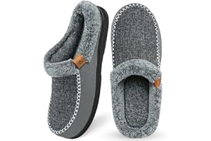 ATHMILE Men's Slippers Slip On Moccasin, Indoor Outdoor Warm Fuzzy Comfy House Shoes, Fluffy Wide Loafer Home Bedroom Slippers