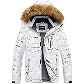 Pursky Men's Waterproof Ski Jacket Winter Snow Coats Fur Hooded Raincoats Parka