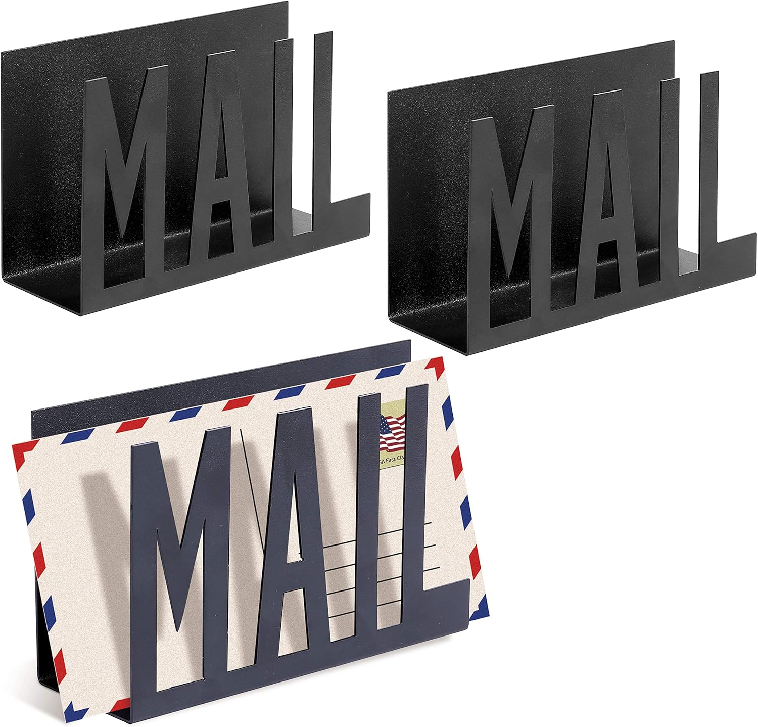 MyGift Set of 3 Black Metal Cutout Design Mail Sorter/Desktop Letter Holder