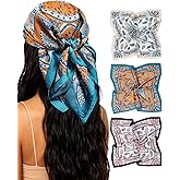 Mesovor 27.5" Square Satin Head Scarves, 3 Pack Satin Bandanas for Women | Silk Feeling Hair Neck Wraps Scarf Headband