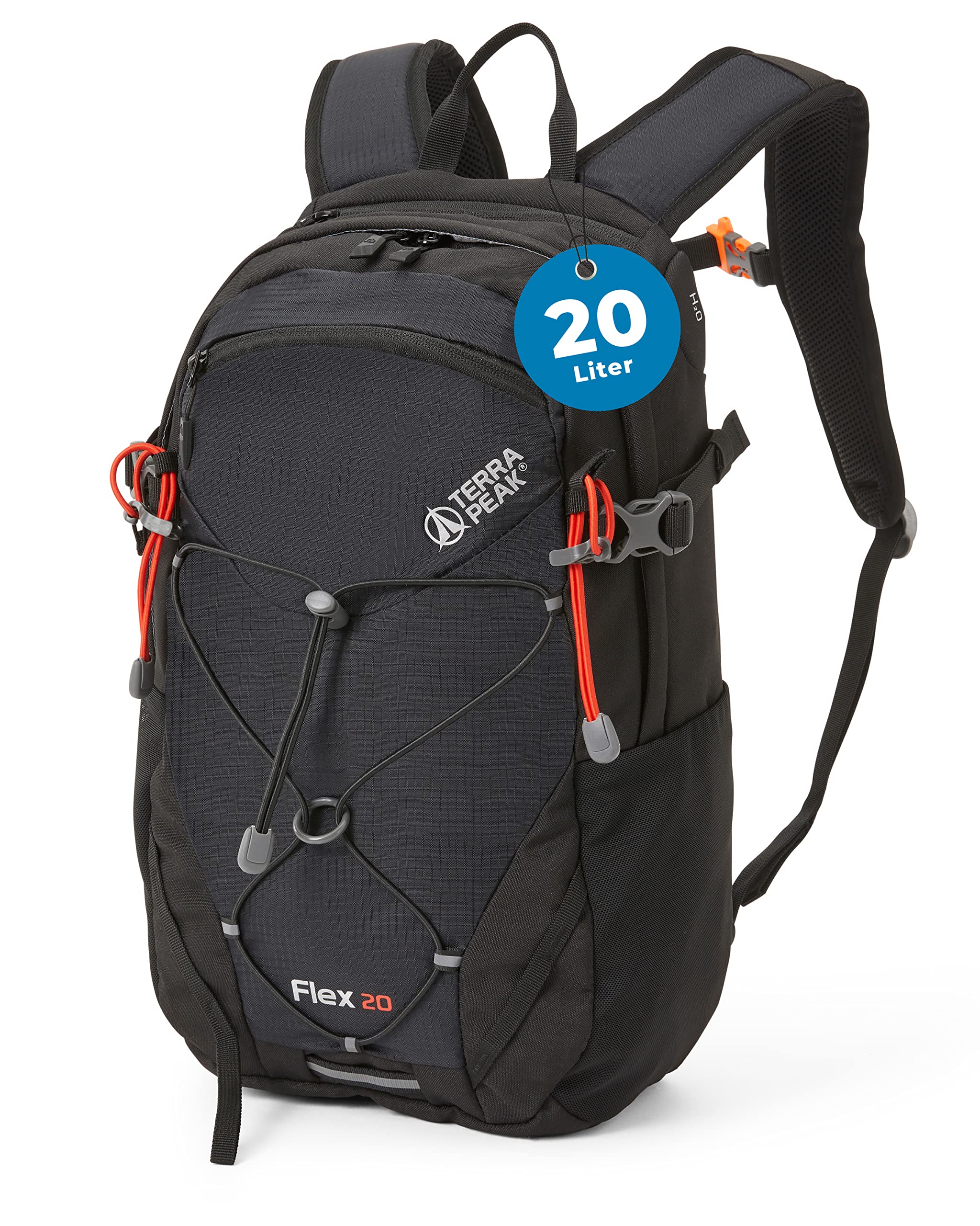 Terra Peak® Premium Wanderrucksack 20L (FLEX 20) Damen Herren & Erwachsene klein schwarz - Trekking-Rucksack wasserdicht - Daypack Rucksack & Tagesrucksack mit Trinksystem, Rückenbelüftung zum Wandern