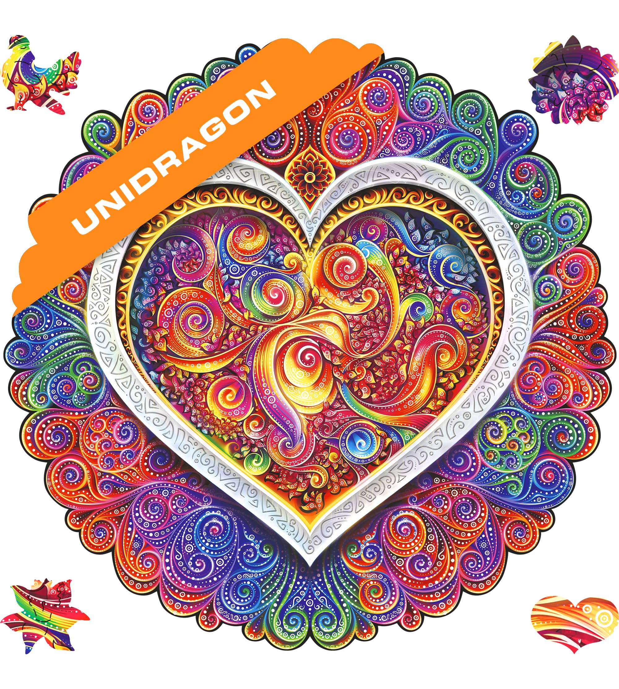 UNIDRAGON Original Wooden Puzzle Mandala Conscious Love King Size 13 x 13 in (33 x 33 cm) Puzzle for Adults and Kids Brain Teaser, Jigsaw Puzzles for Adults