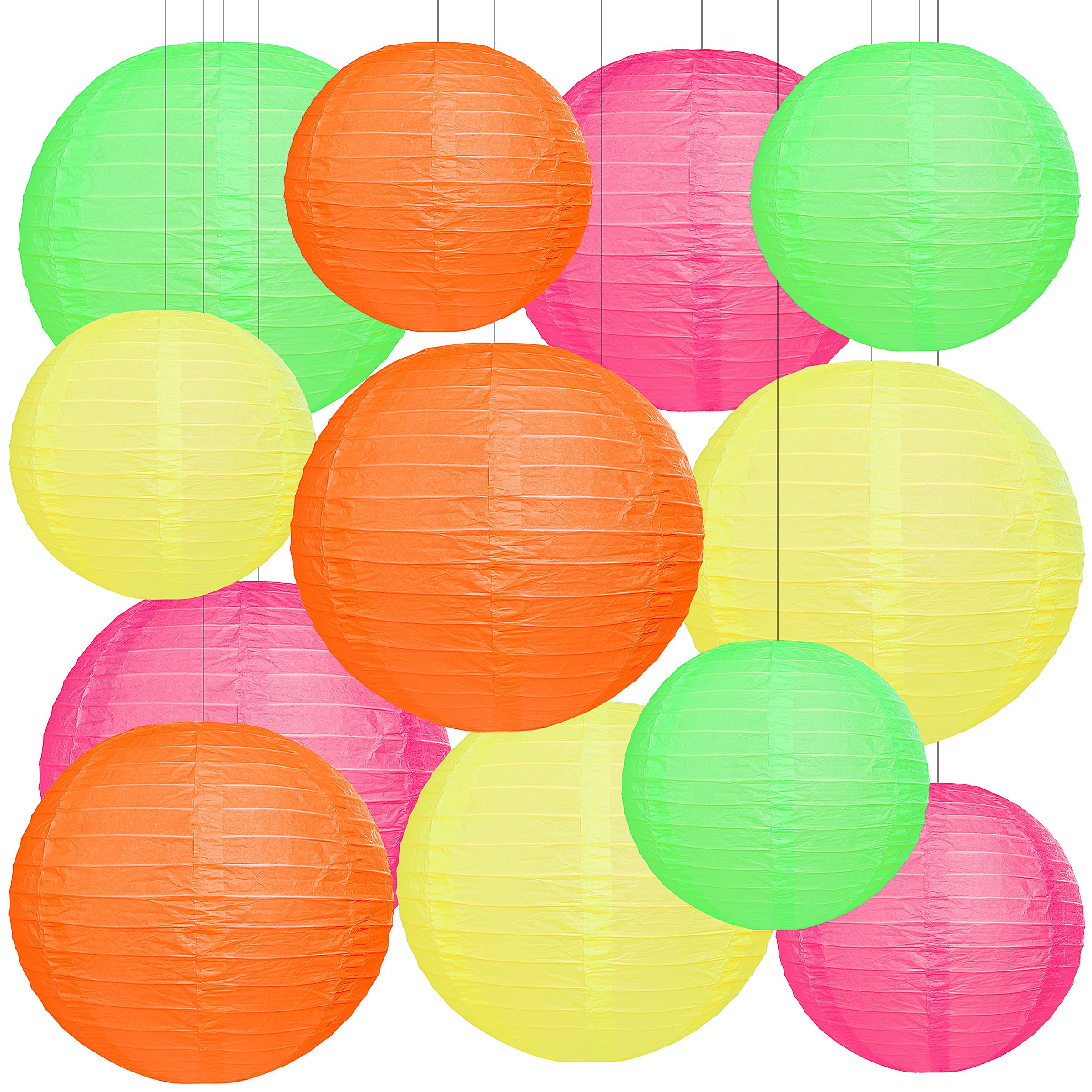 Photo 1 of 12 PCS Neon Party Decorations Tropical Party Decorations Colorful Paper Lanterns 10 in Decorations for Wedding Home Supplies (Neon)