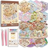 20 Sets DIY 3D Sticker Scene Book for Kids Adults Cozy Room Sticker Therapy | Cute Make Your Own Mini House Miniature Scene Stickers, Gifts for Adult Relief Stress Pass The Time, Hamburg Castle Library