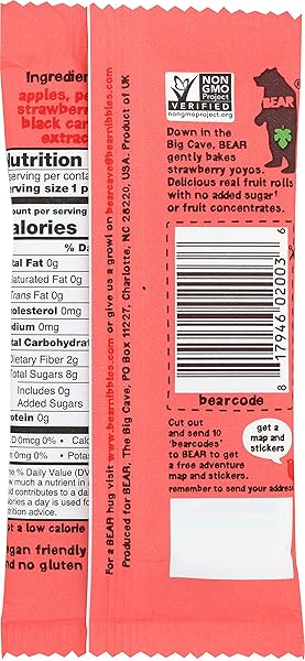 BEAR APPLE-PEAR STRAWBERRY FRUIT ROLLS, 0.7 OZ